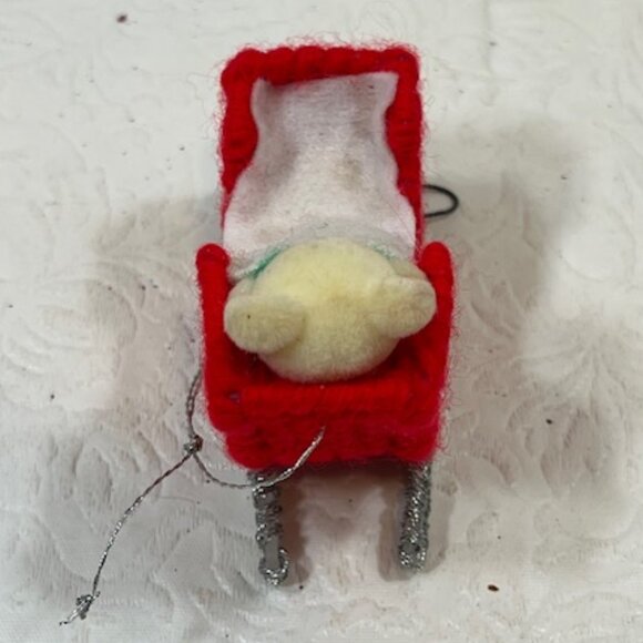Set of 2 Holiday Crochet Bear Rocking Chair Baby Sleigh Ornaments Handcrafted - Picture 12 of 16